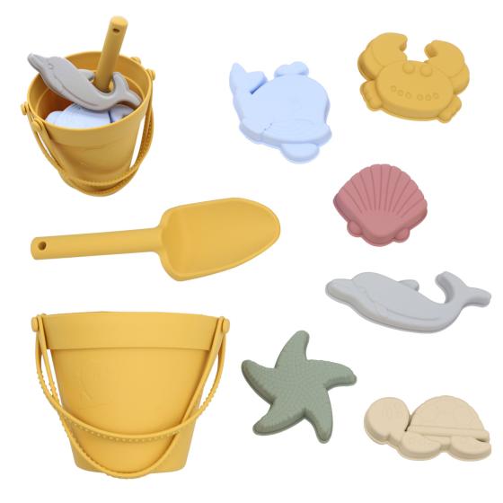 Customized Silicone Beach Toys Silicone Bucket Pail And Spade Sets Bpa Free Portable Silicone Sand Bucket Toys
