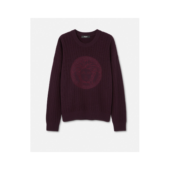 Medusa embroidered cable-knit sweater