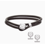 Men's Classic Eagle Leather Bracelet and Steel Cufflinks Set