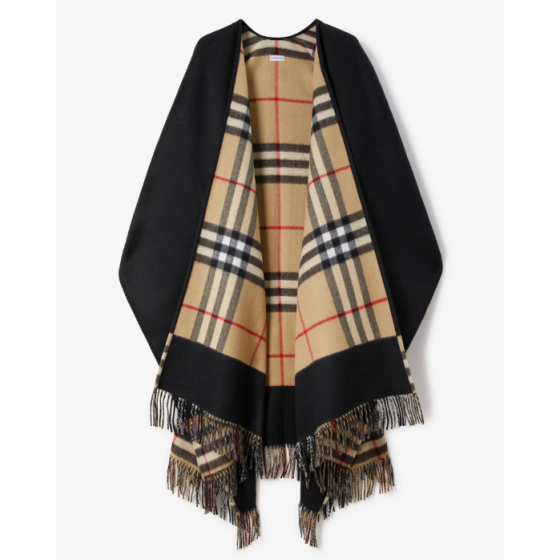 Reversible Check Wool Cashmere Cape