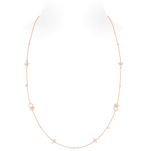 Idylle Blossom Multi-Pattern Long Necklace, Pink Gold and Diamonds