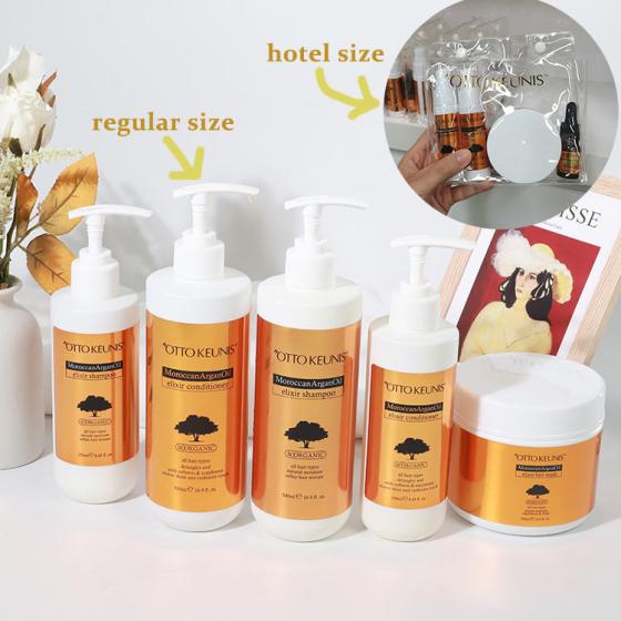 OEM argan oil shampoo set hotel size moisture nourish frizzy hair shampoo conditioner hair mask hair oil