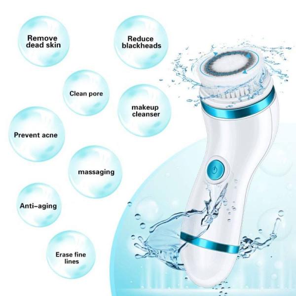 Beauty personal care products 4 brush heads Facial cleansing device high frequency IPX7 waterproof rechargeable face spin brush