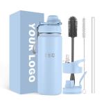Custom Logo Capacity 22oz 32oz Stainless Steel Insulated Flask Thermos Sports Water Bottle with 3 Lids and Brush