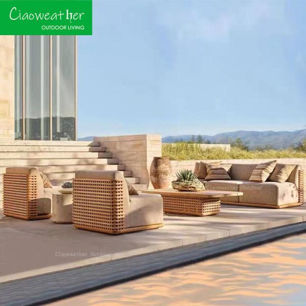 Hotel Luxury Modern Teak Outdoor Sofa Solid Wood Waterproof Sun Patio Set Hotel Garden Sofa Set Teakwood Outdoor Furniture Set
