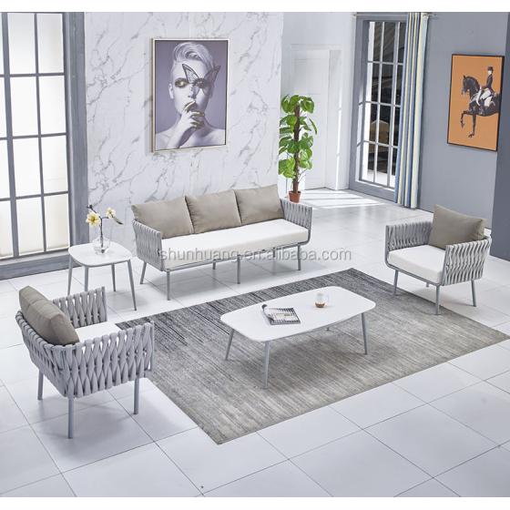 Leisure style all hand-made outdoor rope sofa set patio use aluminium frame webbing furniture