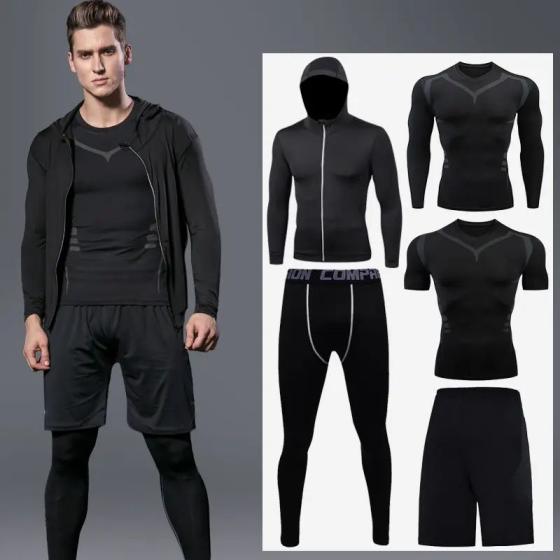 Wholesale custom logo men 5-pieces suits high elastic quick drying breathable sportswear gym fitness set
