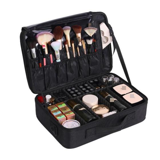 Large Professional Makeup Bag Travel Cosmetic Train Case Makeup Brush Organizer With Mirror 3 Layers Artist Make Up Bag