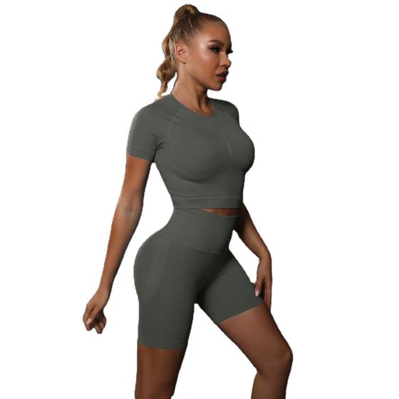 wholesale new fashion short sleeve fitness activewear high waist sportswear 2 pieces Seamless Gym Set
